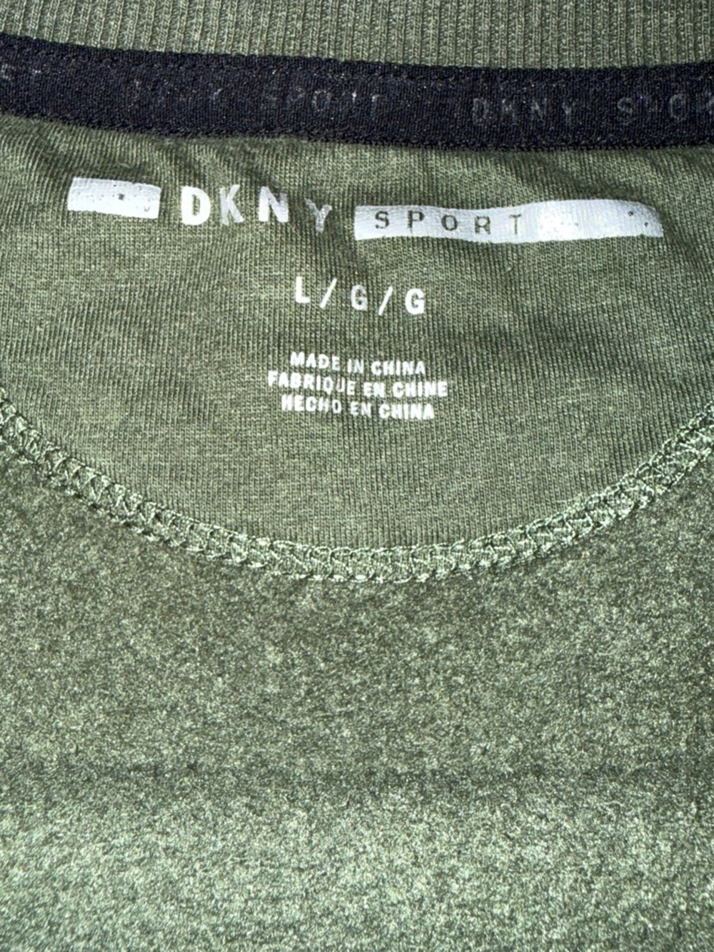 DKNY Sport Olive Green Logo Crewneck Sweatshirt Women’s Large Side Slit Hem - Picture 6 of 8